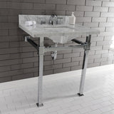 Monarch 30-Inch Carrara Marble Console Sink with Stainless Steel Legs (8-Inch, 3-Hole)
