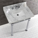 Monarch 30-Inch Carrara Marble Console Sink with Stainless Steel Legs (8-Inch, 3-Hole)