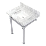 Monarch 30-Inch Carrara Marble Console Sink with Stainless Steel Legs (8-Inch, 3-Hole)