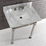 Monarch 30-Inch Carrara Marble Console Sink with Stainless Steel Legs (8-Inch, 3-Hole)