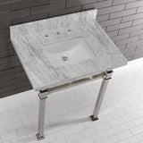 Monarch 30-Inch Carrara Marble Console Sink with Stainless Steel Legs (8-Inch, 3-Hole)