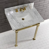 Monarch 30-Inch Carrara Marble Console Sink with Stainless Steel Legs (8-Inch, 3-Hole)