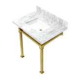 Monarch 30-Inch Carrara Marble Console Sink with Stainless Steel Legs (8-Inch, 3-Hole)