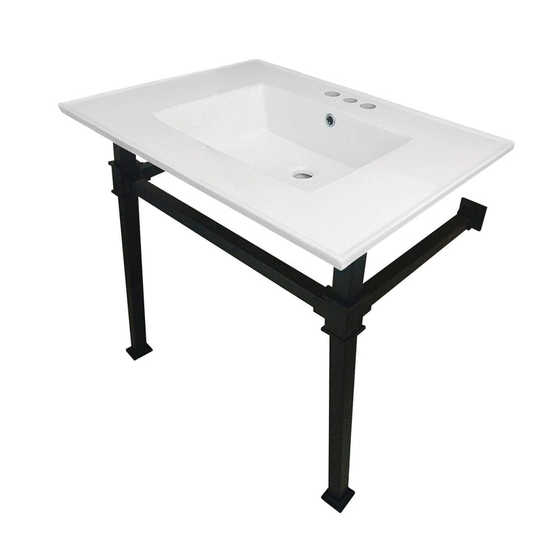 Monarch 31-Inch Ceramic Console Sink with Stainless Steel Legs (4-Inch, 3-Hole)