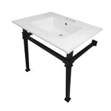 Monarch 31-Inch Ceramic Console Sink with Stainless Steel Legs (4-Inch, 3-Hole)