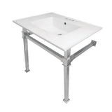 Monarch 31-Inch Ceramic Console Sink with Stainless Steel Legs (4-Inch, 3-Hole)