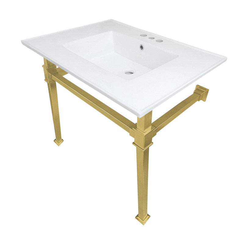 Monarch 31-Inch Ceramic Console Sink with Stainless Steel Legs (4-Inch, 3-Hole)