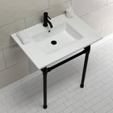 Dreyfuss 31-Inch Ceramic Console Sink with Stainless Steel Legs (1-Hole)