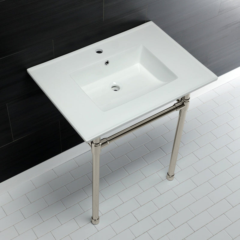 Dreyfuss 31-Inch Ceramic Console Sink with Stainless Steel Legs (1-Hole)