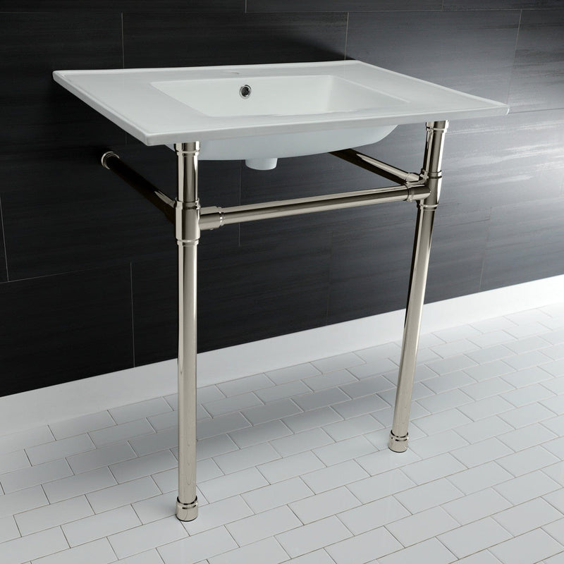 Dreyfuss 31-Inch Ceramic Console Sink with Stainless Steel Legs (1-Hole)