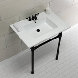 Dreyfuss 31-Inch Ceramic Console Sink with Stainless Steel Legs (4-Inch, 3-Hole)
