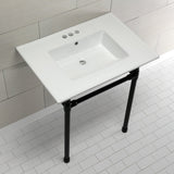 Dreyfuss 31-Inch Ceramic Console Sink with Stainless Steel Legs (4-Inch, 3-Hole)