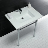 Dreyfuss 31-Inch Ceramic Console Sink with Stainless Steel Legs (4-Inch, 3-Hole)