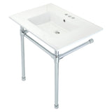 Dreyfuss 31-Inch Ceramic Console Sink with Stainless Steel Legs (4-Inch, 3-Hole)