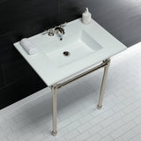 Dreyfuss 31-Inch Ceramic Console Sink with Stainless Steel Legs (4-Inch, 3-Hole)