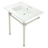 Dreyfuss 31-Inch Ceramic Console Sink with Stainless Steel Legs (4-Inch, 3-Hole)