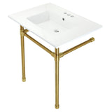 Dreyfuss 31-Inch Ceramic Console Sink with Stainless Steel Legs (4-Inch, 3-Hole)