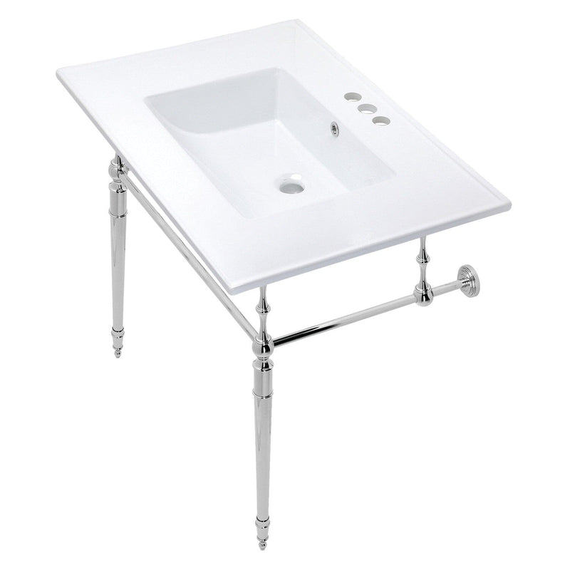 Edwardian 31-Inch Ceramic Console Sink with Brass Legs (4-Inch, 3-Hole)