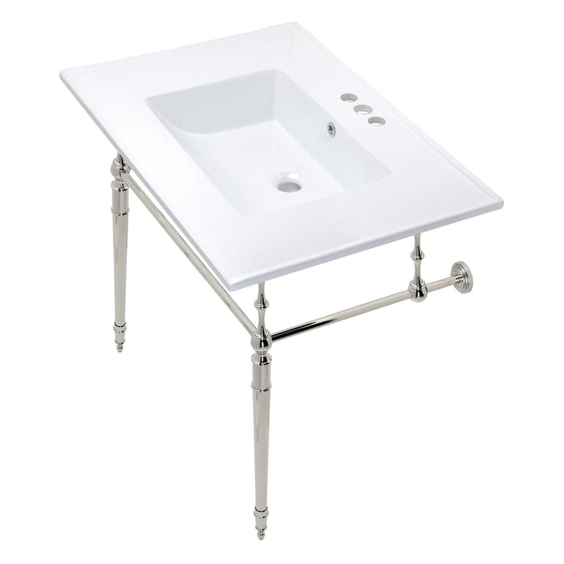 Edwardian 31-Inch Ceramic Console Sink with Brass Legs (4-Inch, 3-Hole)