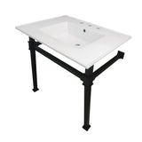 Monarch 31-Inch Ceramic Console Sink with Stainless Steel Legs (8-Inch, 3-Hole)