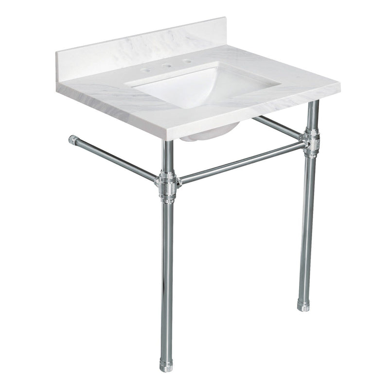 Mayorca 31-Inch Calacatta Quartz Console Sink with Brass Legs (8-Inch, 3-Hole)