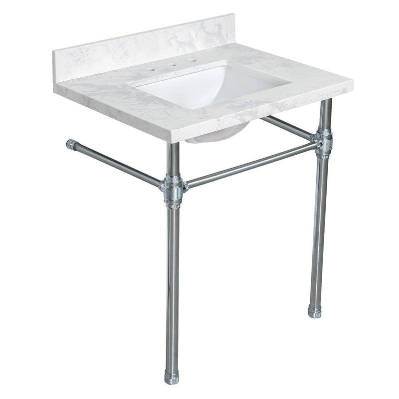 Mayorca 31-Inch Carrara Quartz Console Sink with Brass Legs (8-Inch, 3-Hole)