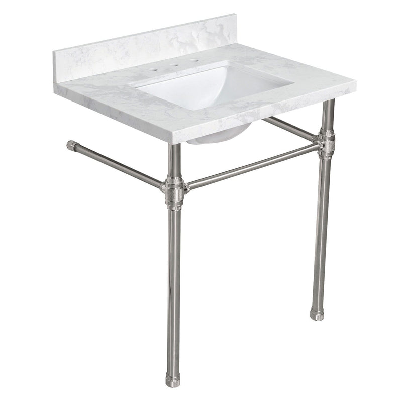 Mayorca 31-Inch Carrara Quartz Console Sink with Brass Legs (8-Inch, 3-Hole)
