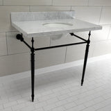 Edwardian 36-Inch Carrara Marble Console Sink with Brass Legs (8-Inch, 3-Hole)