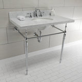 Edwardian 36-Inch Carrara Marble Console Sink with Brass Legs (8-Inch, 3-Hole)