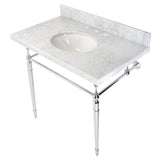 Edwardian 36-Inch Carrara Marble Console Sink with Brass Legs (8-Inch, 3-Hole)