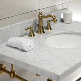 Edwardian 36-Inch Carrara Marble Console Sink with Brass Legs (8-Inch, 3-Hole)