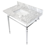 Edwardian 36-Inch Carrara Marble Console Sink with Brass Legs (8-Inch, 3-Hole)