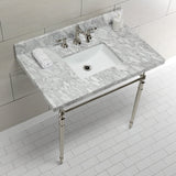 Edwardian 36-Inch Carrara Marble Console Sink with Brass Legs (8-Inch, 3-Hole)