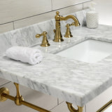 Edwardian 36-Inch Carrara Marble Console Sink with Brass Legs (8-Inch, 3-Hole)