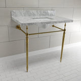 Edwardian 36-Inch Carrara Marble Console Sink with Brass Legs (8-Inch, 3-Hole)