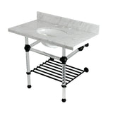 Templeton 36-Inch Carrara Marble Console Sink with Acrylic Legs and Shelf (8-Inch, 3-Hole)