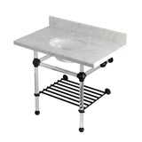 Templeton 36-Inch Carrara Marble Console Sink with Acrylic Legs and Shelf (8-Inch, 3-Hole)