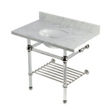 Templeton 36-Inch Carrara Marble Console Sink with Acrylic Legs and Shelf (8-Inch, 3-Hole)