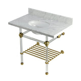 Templeton 36-Inch Carrara Marble Console Sink with Acrylic Legs and Shelf (8-Inch, 3-Hole)
