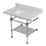 Templeton 36-Inch Carrara Marble Console Sink with Acrylic Legs and Shelf (8-Inch, 3-Hole)