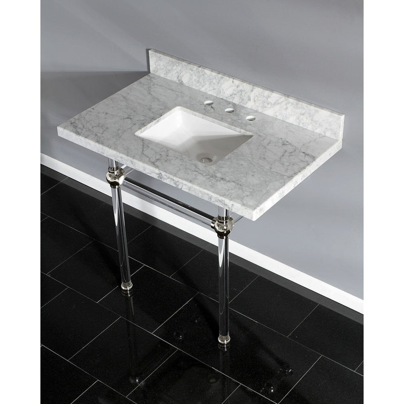 Templeton 36-Inch Carrara Marble Vanity Top with Acrylic Legs (8-Inch, 3-Hole)