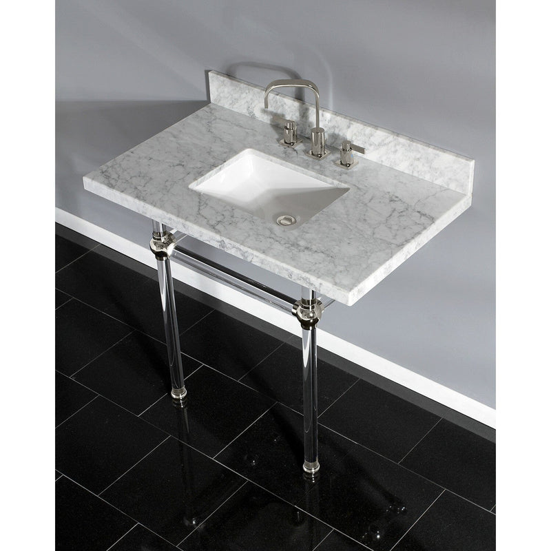 Templeton 36-Inch Carrara Marble Vanity Top with Acrylic Legs (8-Inch, 3-Hole)