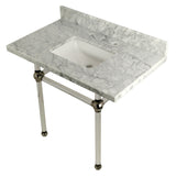 Templeton 36-Inch Carrara Marble Vanity Top with Acrylic Legs (8-Inch, 3-Hole)