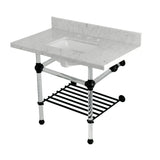 Templeton 36-Inch Carrara Marble Console Sink with Acrylic Legs and Shelf (8-Inch, 3-Hole)