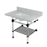 Templeton 36-Inch Carrara Marble Console Sink with Acrylic Legs and Shelf (8-Inch, 3-Hole)