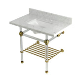 Templeton 36-Inch Carrara Marble Console Sink with Acrylic Legs and Shelf (8-Inch, 3-Hole)