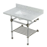 Templeton 36-Inch Carrara Marble Console Sink with Acrylic Legs and Shelf (8-Inch, 3-Hole)