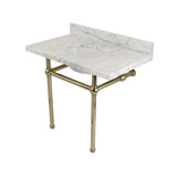 Templeton 36-Inch Carrara Marble Vanity Top with Brass Legs (8-Inch, 3-Hole)