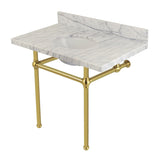 Templeton 36-Inch Carrara Marble Vanity Top with Brass Legs (8-Inch, 3-Hole)
