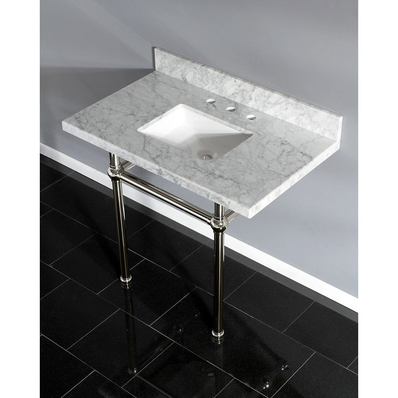 Templeton 36-Inch Carrara Marble Vanity Top with Brass Legs (8-Inch, 3-Hole)